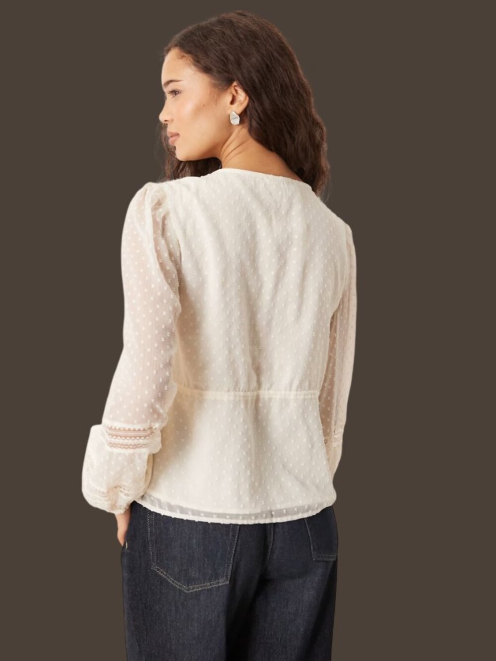 Abercrombie & Fitch Tie Front Long Sleeve Blouse Small Cream - Picture 5 of 11